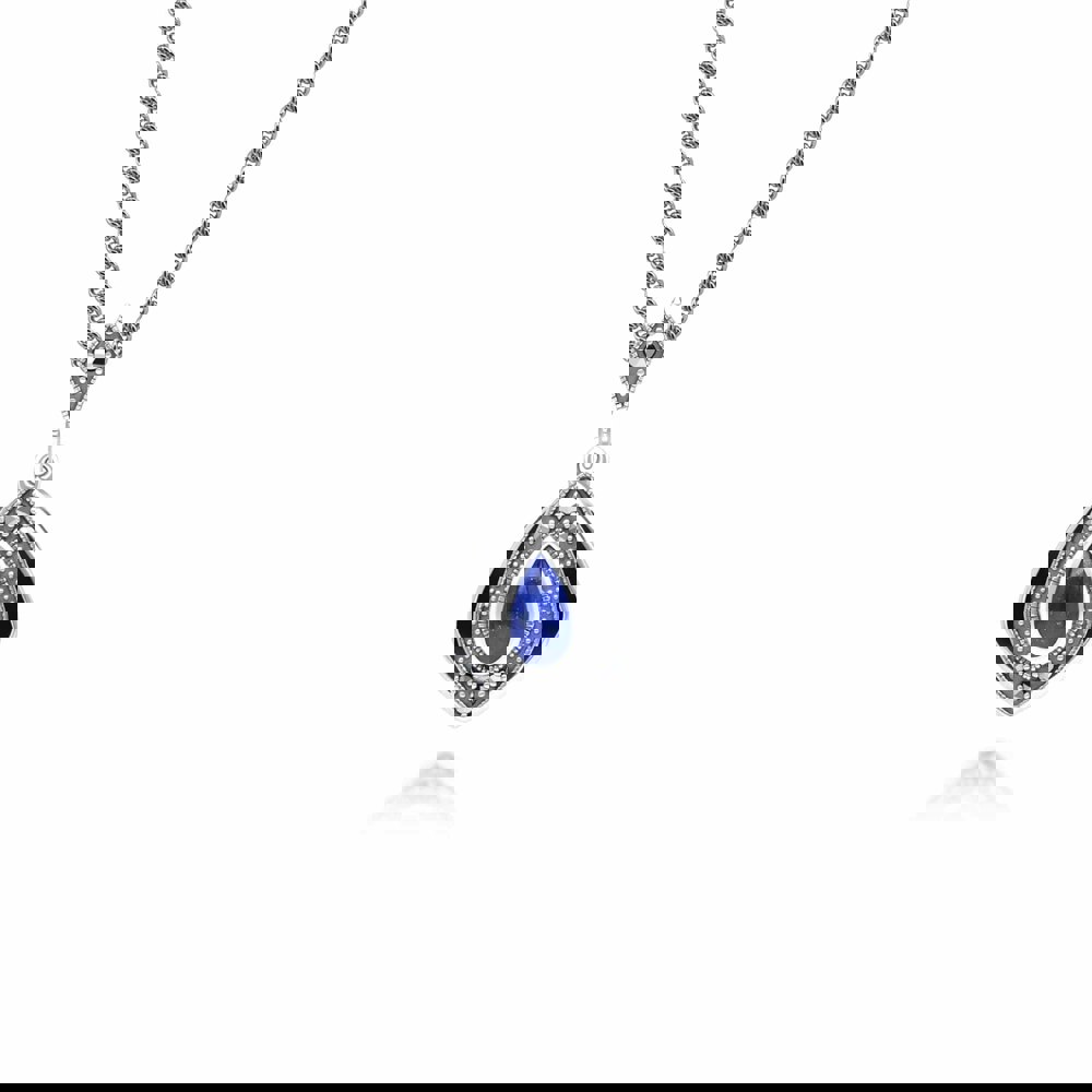 Art Deco Style Kite Lapis Lazuli and Marcasite Pendant Necklace in Sterling Silver 214P334102925 