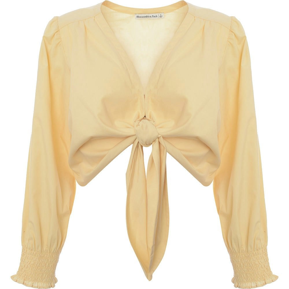 Abercrombie & Fitch Women's Yellow Tie Front Poplin Crop Top