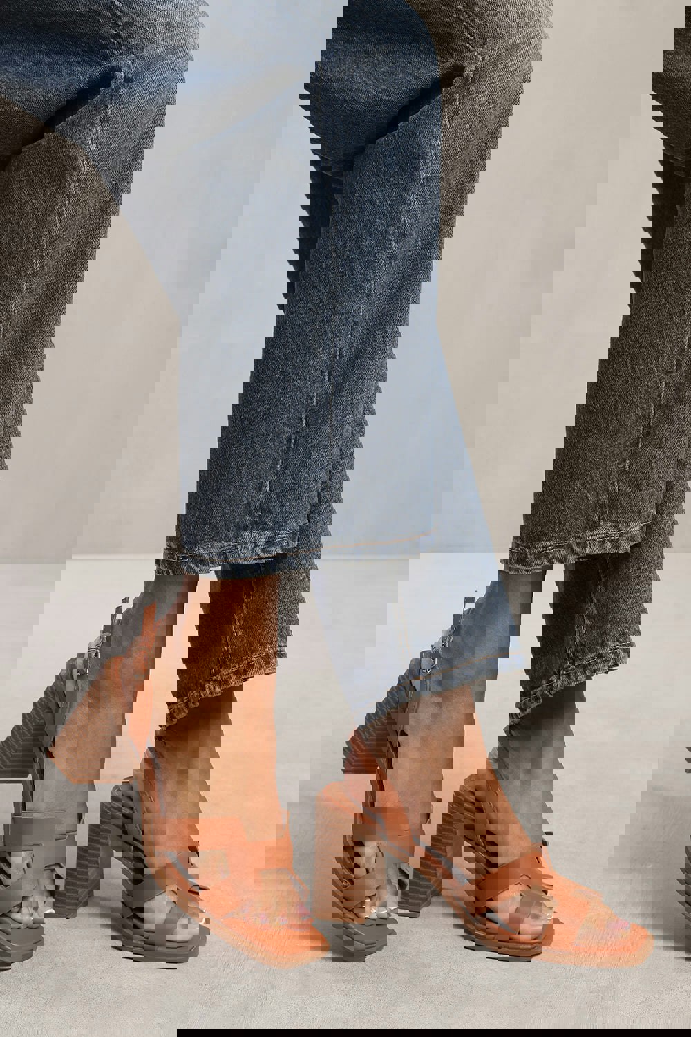 Where's That From Soraya Strappy Sandals With Block Heel in Tan Faux Leather