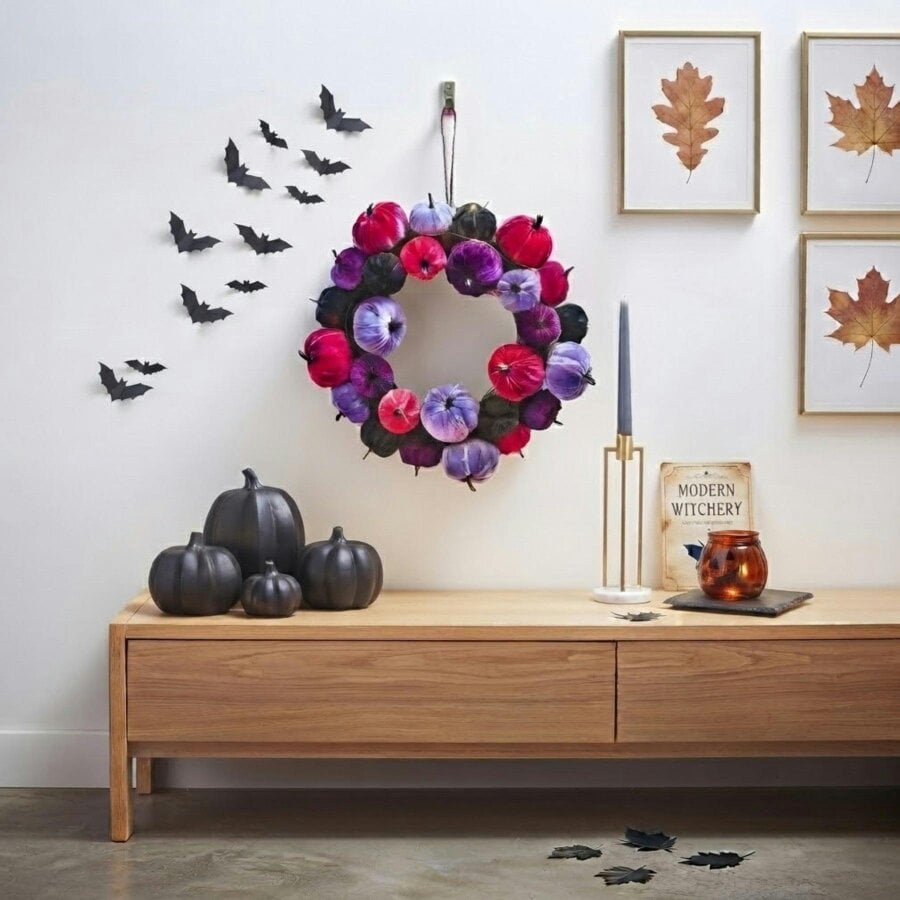 Garden Greatness Hanging Halloween Plush Pumpkin Wreath