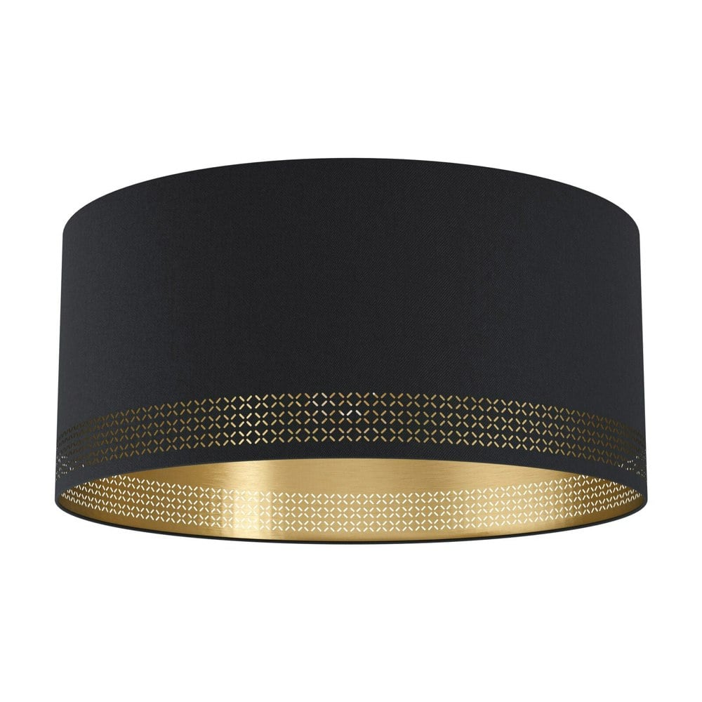 Wall Flush Ceiling Light Colour Black Shade Black Gold Fabric Bulb E27 1x40W Loops