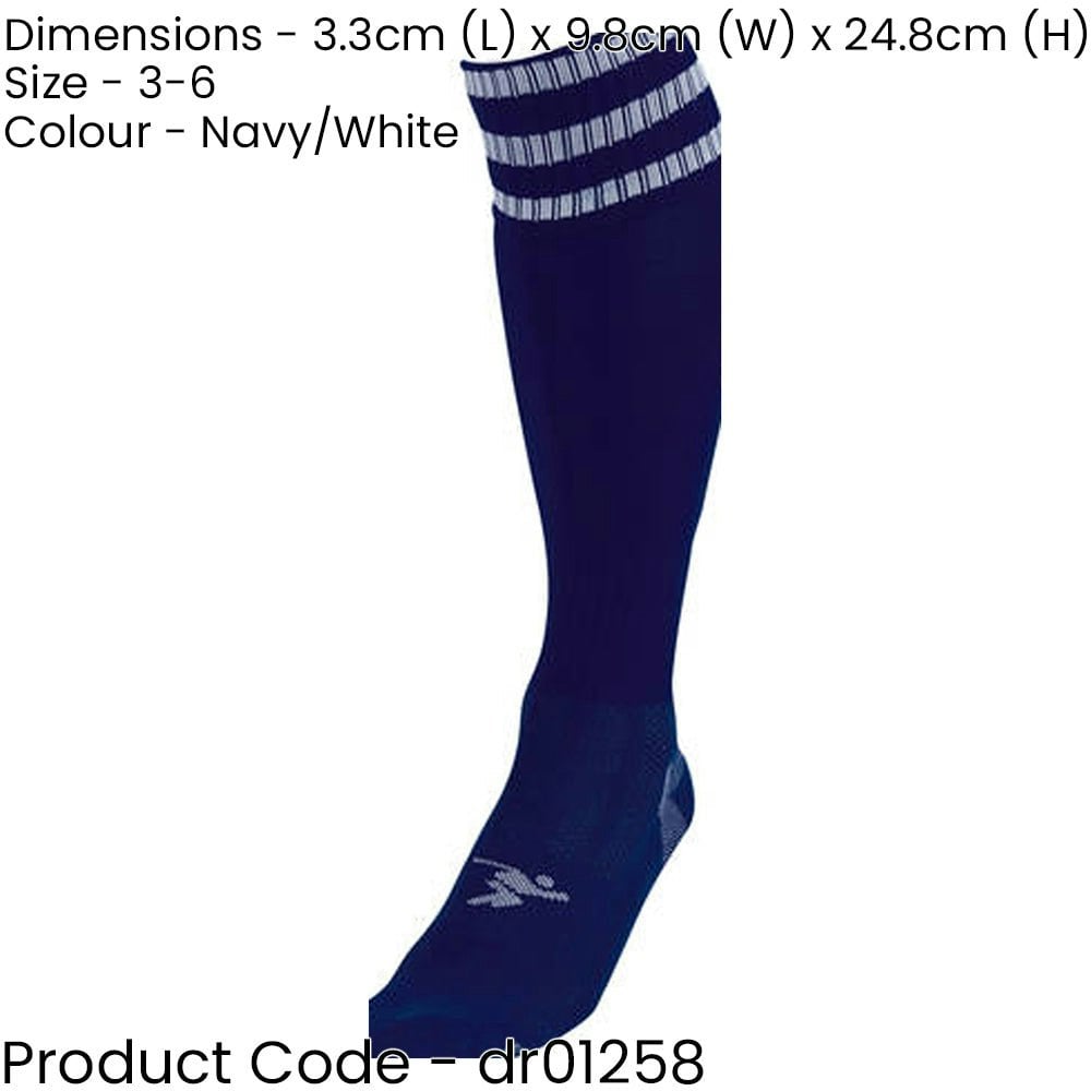 JUNIOR Size 3-6 Pro 3 Stripe Football Socks - NAVY/WHITE - Contoured Ankle