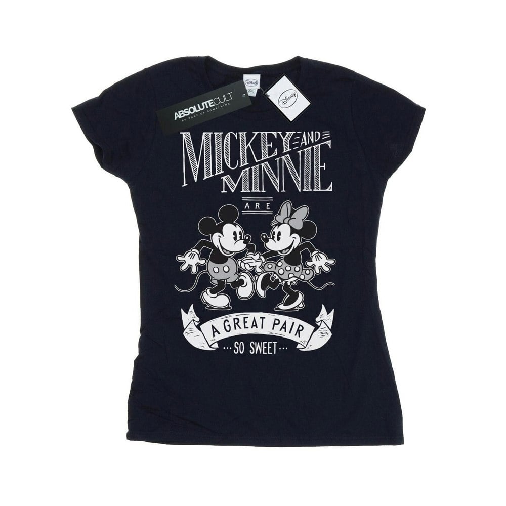 Disney Womens/Ladies Mickey And Minnie Mouse Great Pair Cotton T-Shirt - Navy Blue