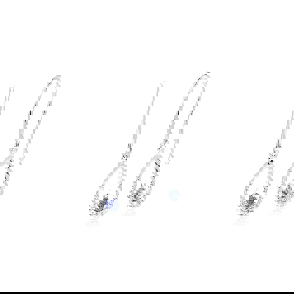 162E0259099 Classic Round Tanzanite & Diamond Tear Drop Earrings in 9ct White Gold 1