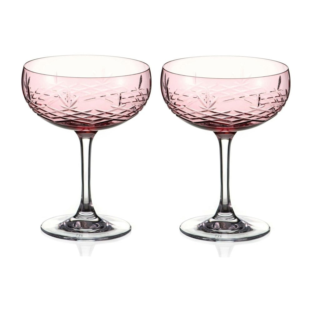 Diamante Gatsby Crystal Champagne Saucers – Pink - Set of 2