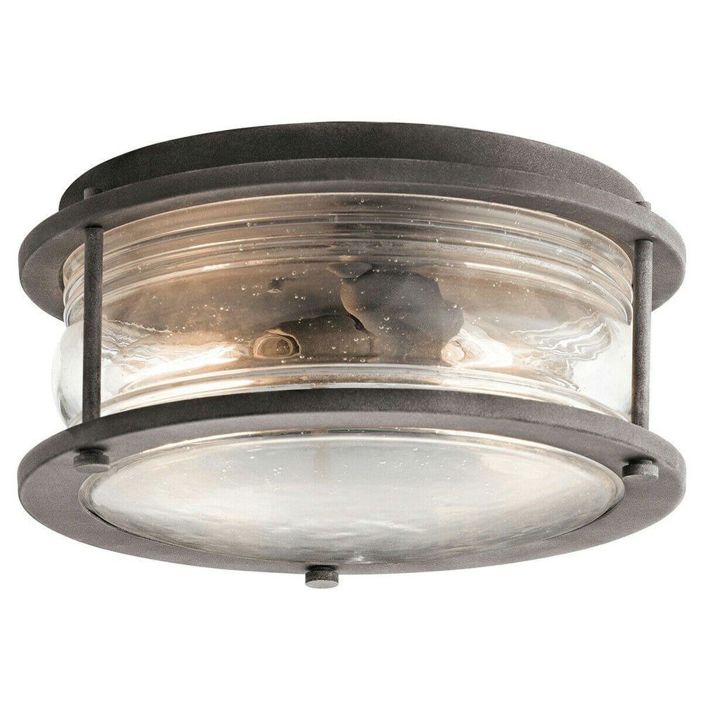 Outdoor IP44 1 Bulb Flush Light Low Ceiling Weathered Zinc LED E27 60W Loops