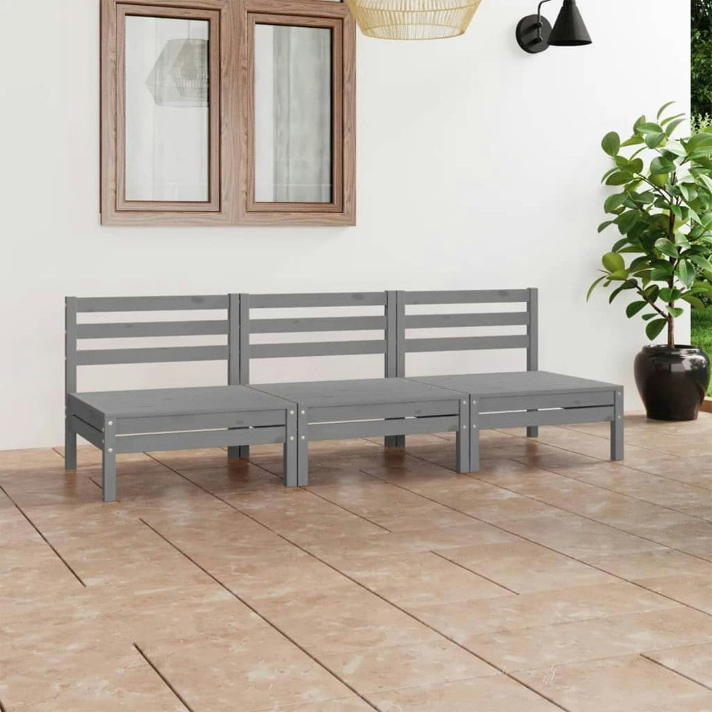 Berkfield 3 Piece Garden Lounge Set Grey Solid Pinewood