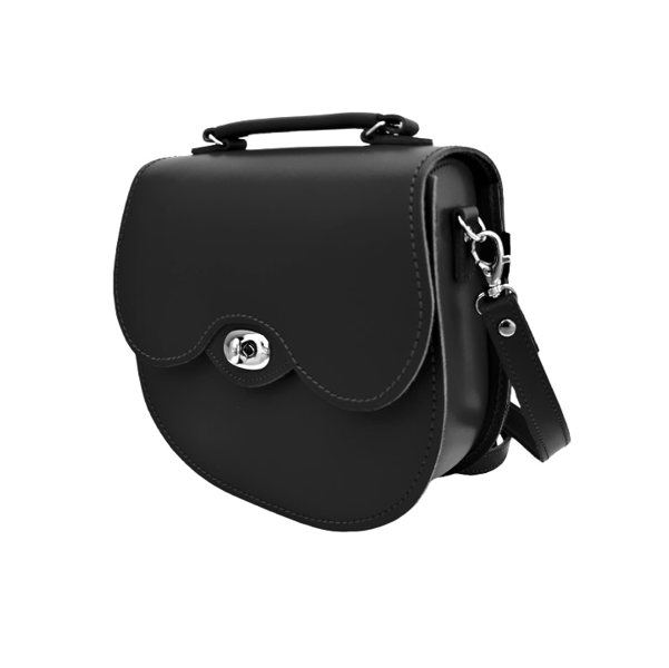 Zatchels Handmade Leather Twist Lock Saddle Bag - Black