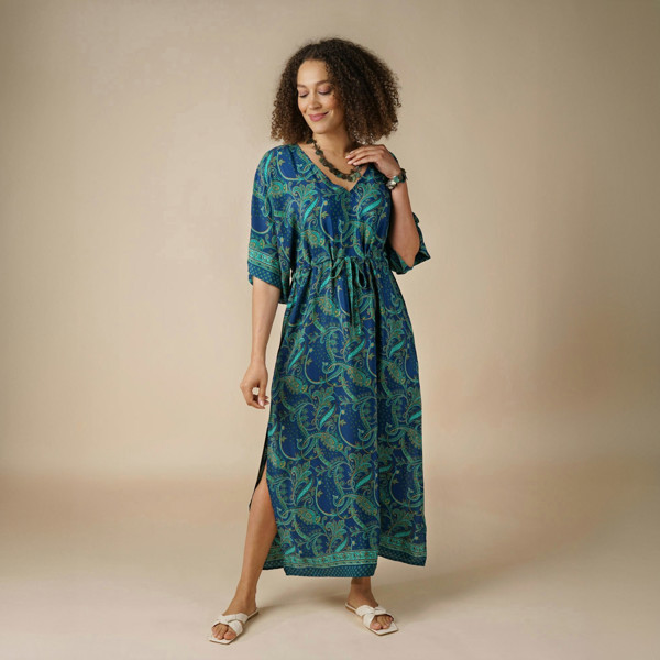 Antonia York Siobhan Lightweight Paisley Print Kaftan Maxi Dress - Jade & Blue