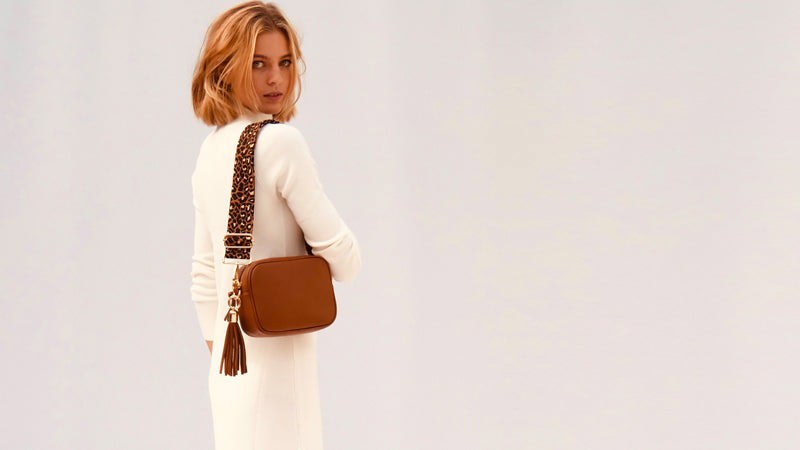 Apatchy London The Tassel Tan Leather Crossbody Bag With Tan Cheetah Strap