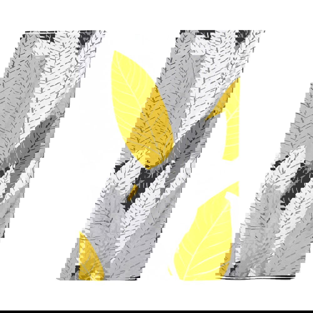 Warren Reed Yellow Grey Feather Leaves Tea Towel