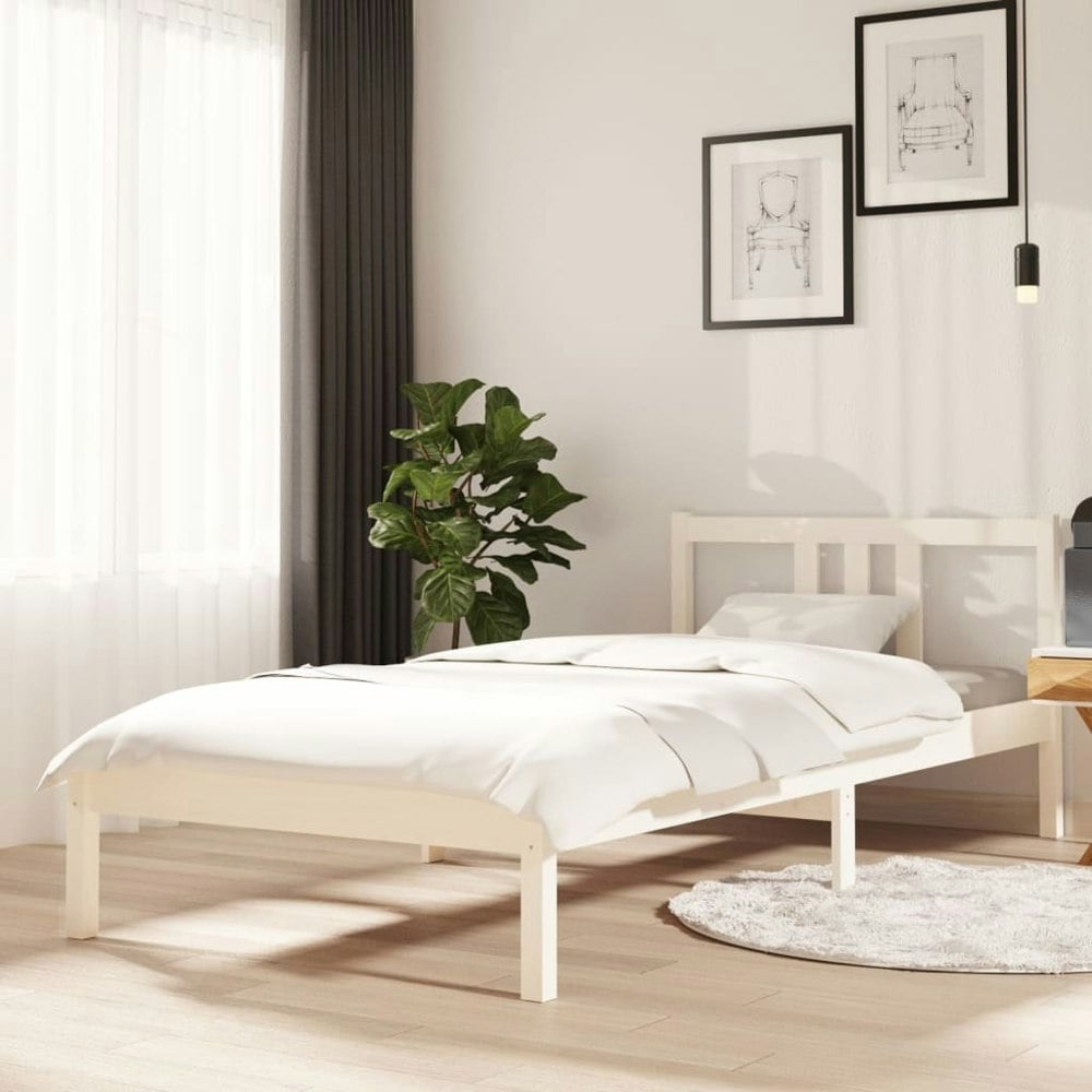 Berkfield Bed Frame White Solid Wood 90x200 cm