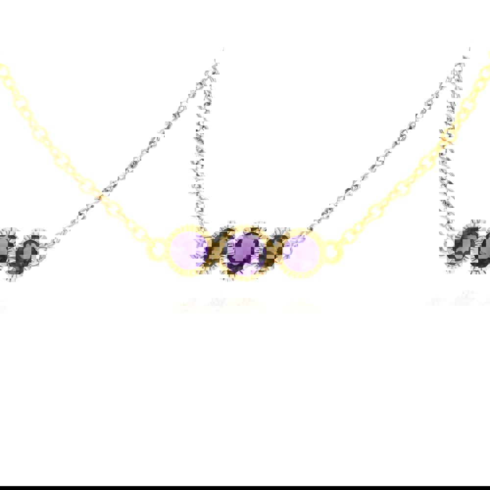 135L0289049 Classic Round Amethyst Three Stone Milgrain Bracelet in 9ct Gold 2