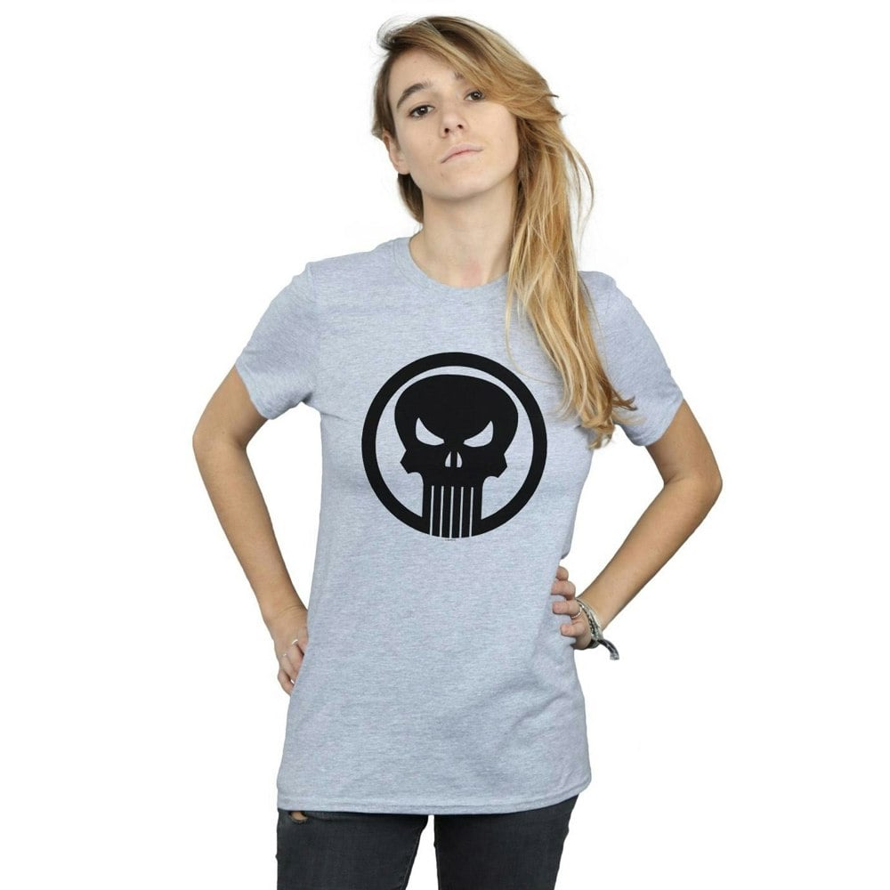 Marvel Womens/Ladies The Punisher Skull Circle Cotton Boyfriend T-Shirt - Sports Grey