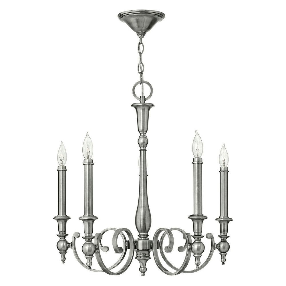 5 Bulb Chandelier Hanging Pendant LIght Antique Nickel LED E14 60W Bulb Loops
