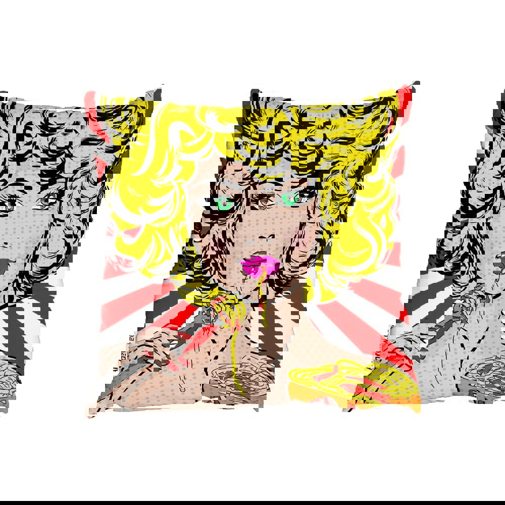 Benjamin Tate Design Pop Art Young Woman Eating Spaghetti (Cushion)