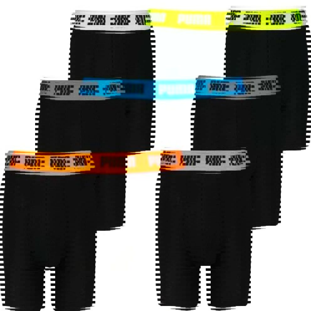 Puma - 3 - Pack Everyday Basic Boxer Briefs, Black w/ orange/blue/yellow - Boxers - and - Briefs.net