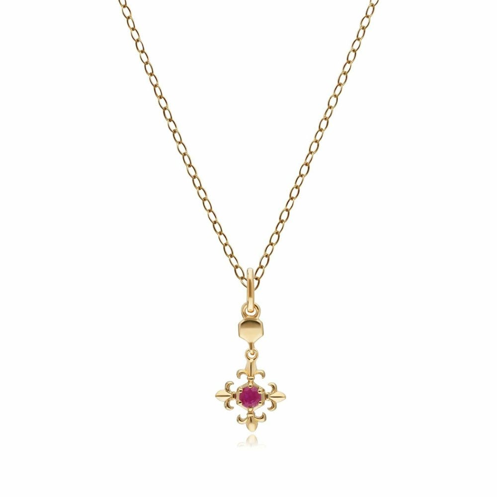 132P1768019 ECFEW™ Ruby Fleur De Lis Pendant Necklace In 9ct Yellow Gold 1