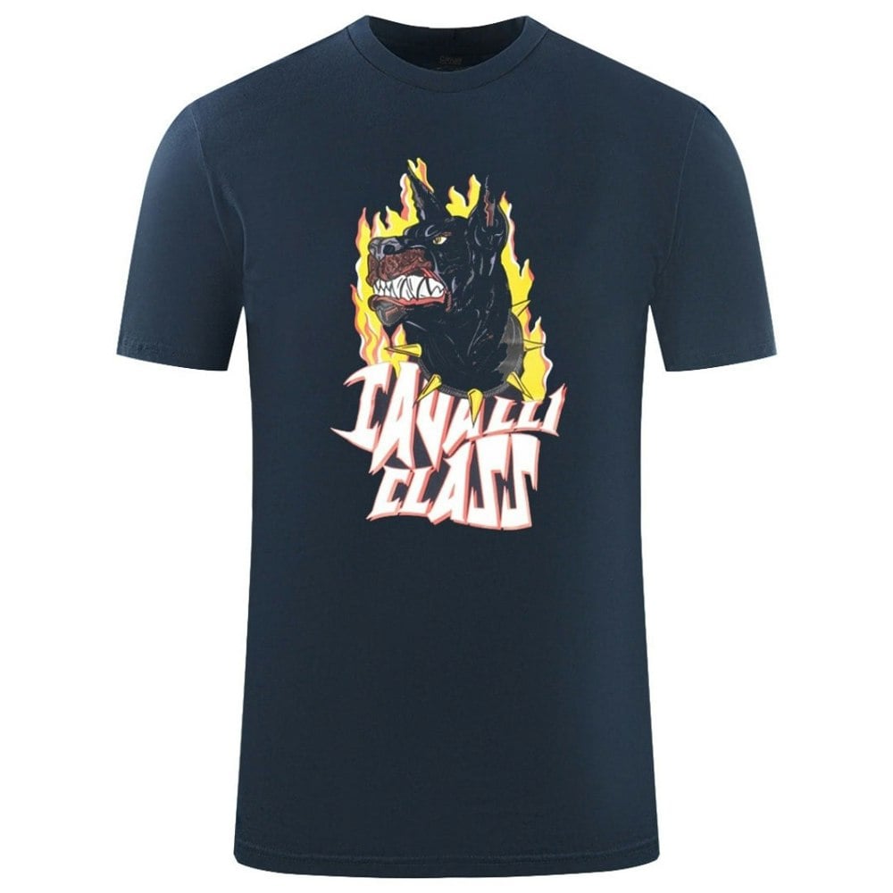 Cavalli Class Flaming Dog Logo T-Shirt - Navy Blue