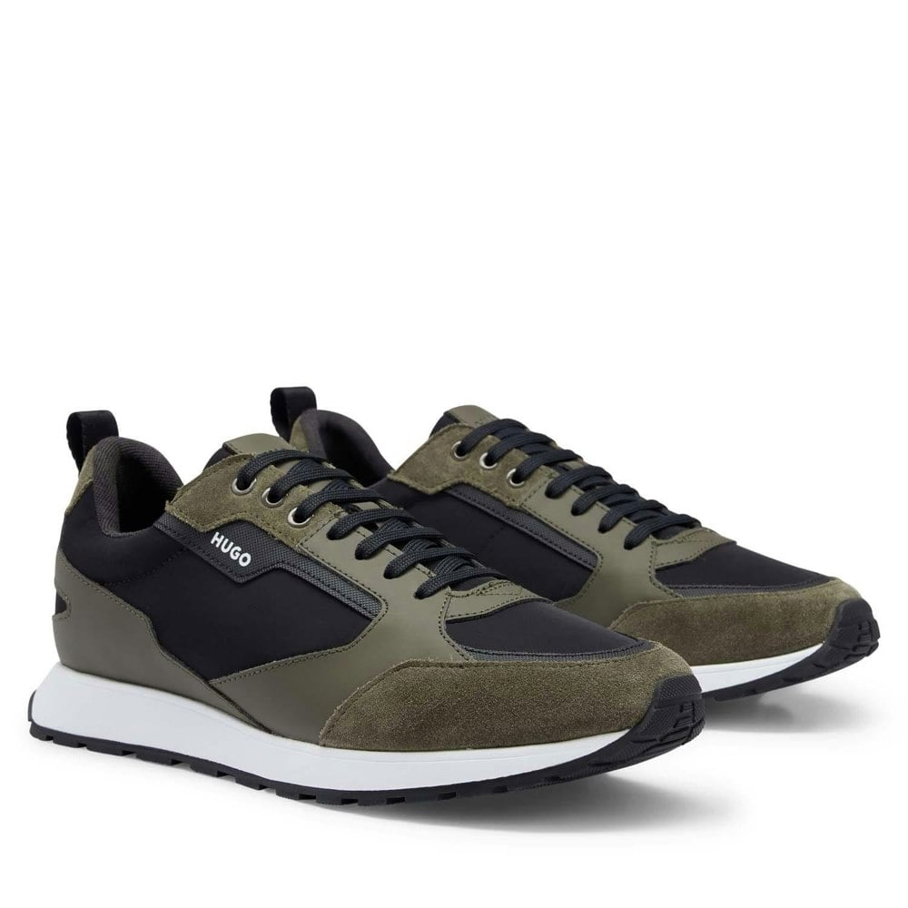 Hugo Mens Icelin Suede Panel Running Trainers - Green