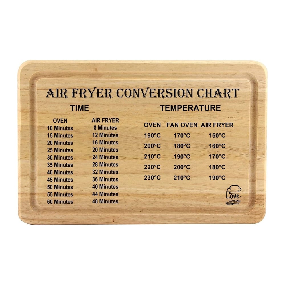 Diletto Gifts Rubberwood Chopping Board with Air Fryer Conversion Chart