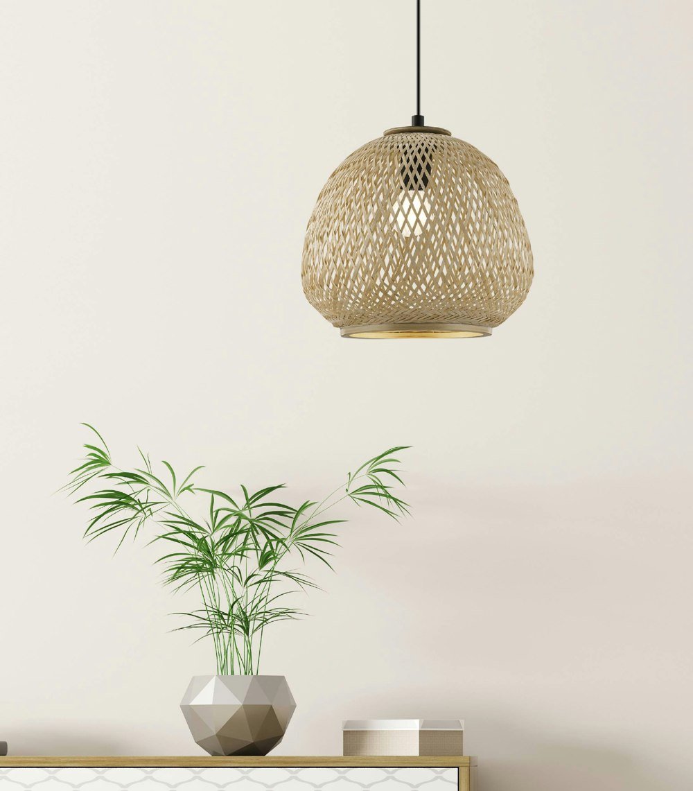 EGLO Dembleby 1-Light Rounded Natural Rattan Single Pendant