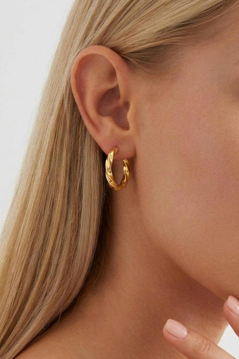 Gold Plated Textured Hoop Earrings