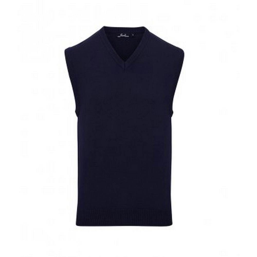 Premier Mens Sleeveless Cotton Acrylic V Neck Sweater - Navy - Navy