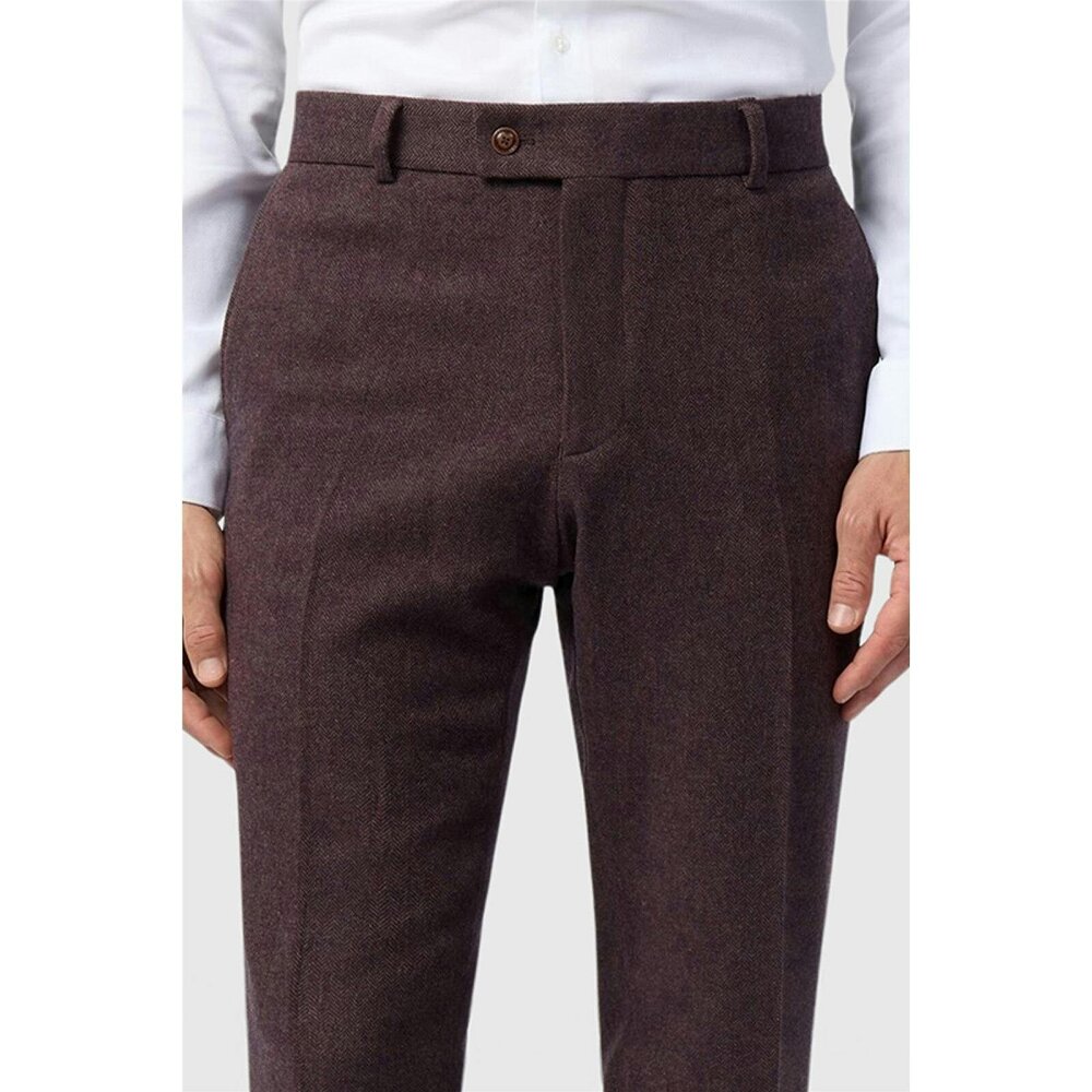 Antique Rogue Slim Fit Mulberry Herringbone Tweed Trousers