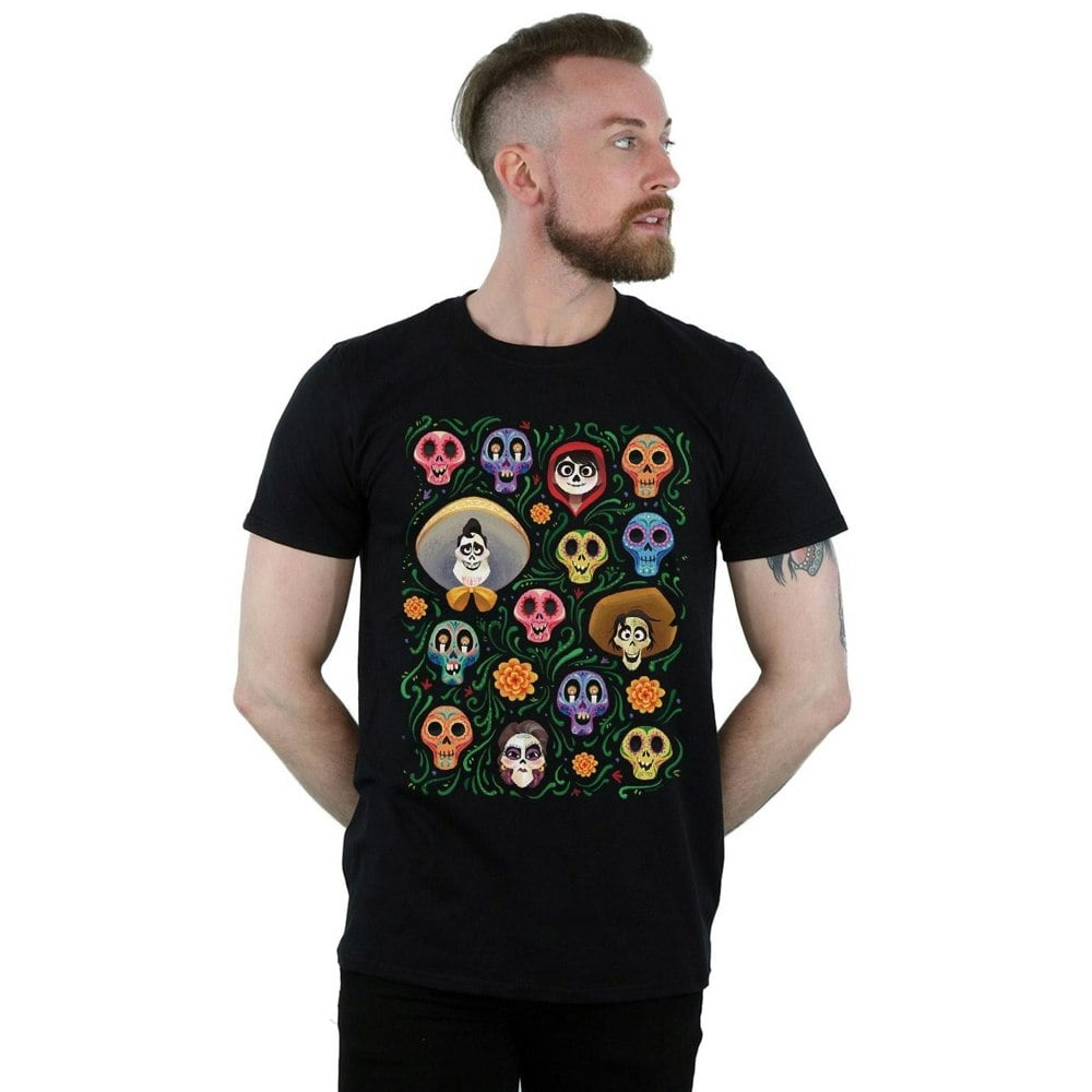 Disney Mens Coco Heads Pattern T-Shirt - Black