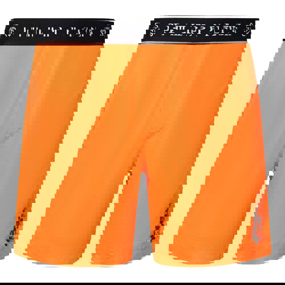 Philipp Plein Branded Waistband Orange Swim Shorts