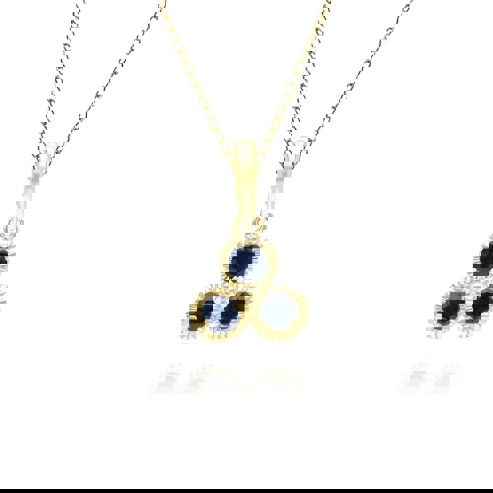 Gemondo Floral Sapphire Three Stone Pendant Necklace in 9ct Yellow Gold