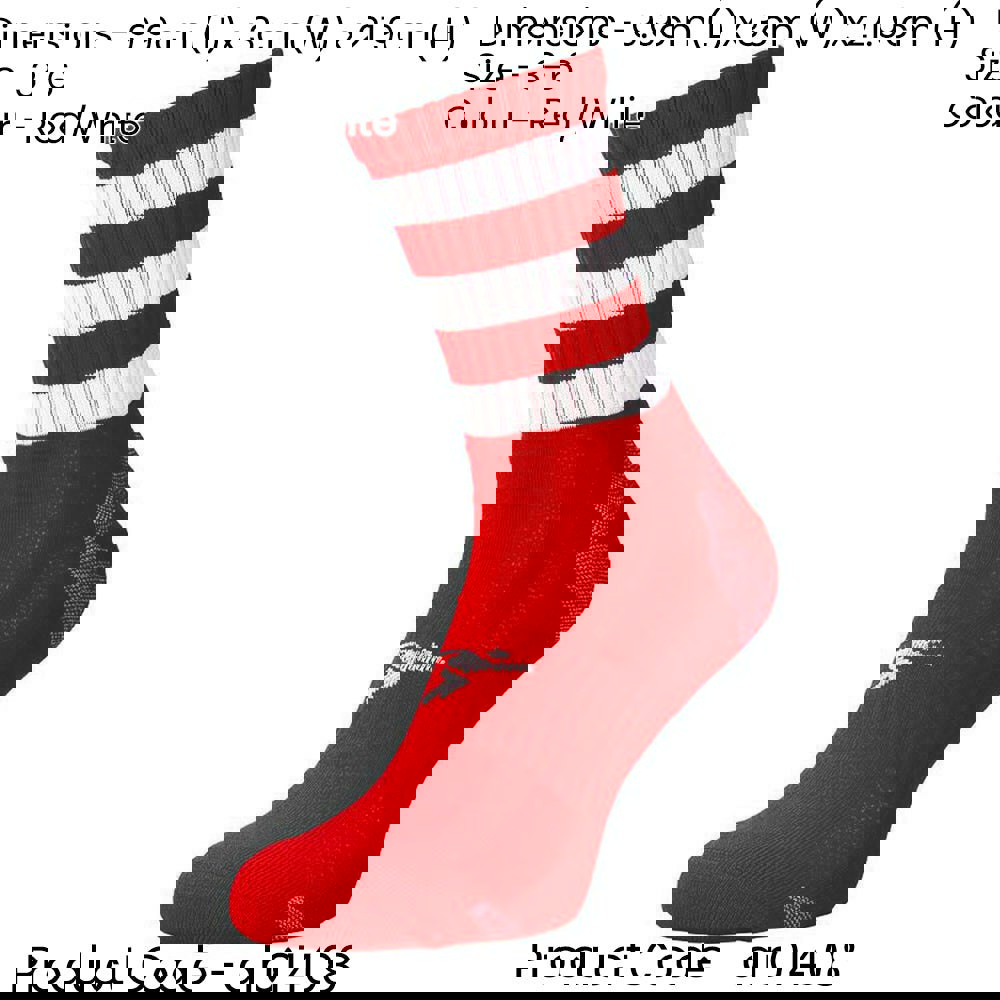 JUNIOR Size 3-6 Hooped Stripe Football Crew Socks RED/WHITE Training Ankle