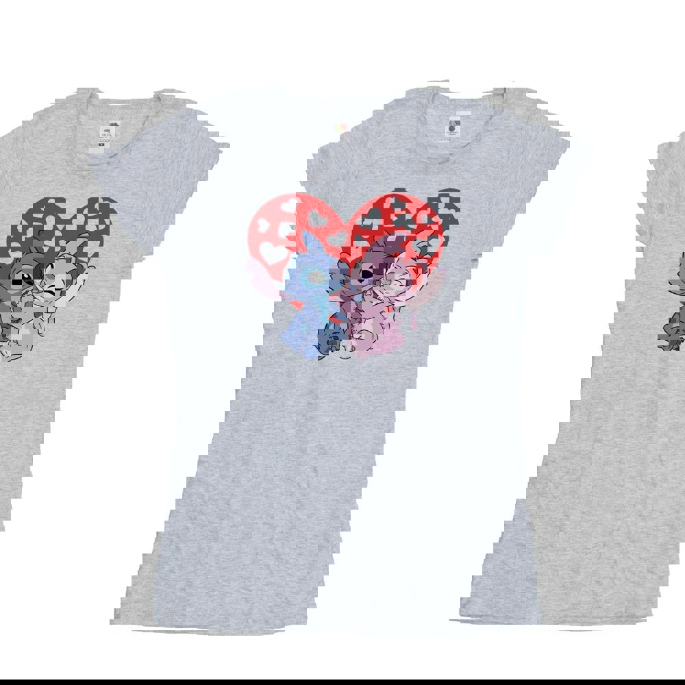 Disney Womens/Ladies Lilo & Stitch Hearts Cotton T-Shirt - Sports Grey