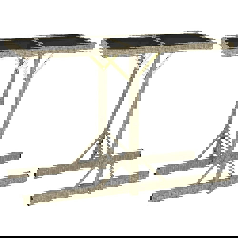 Berkfield Garden Table Beige 110x53x72 cm Glass and Poly Rattan