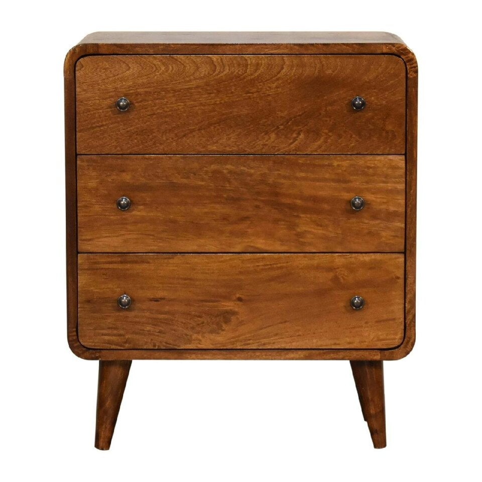Wyld Haus Peschiera Mini Curved Chestnut Mango Wood Chest of 3 Drawers