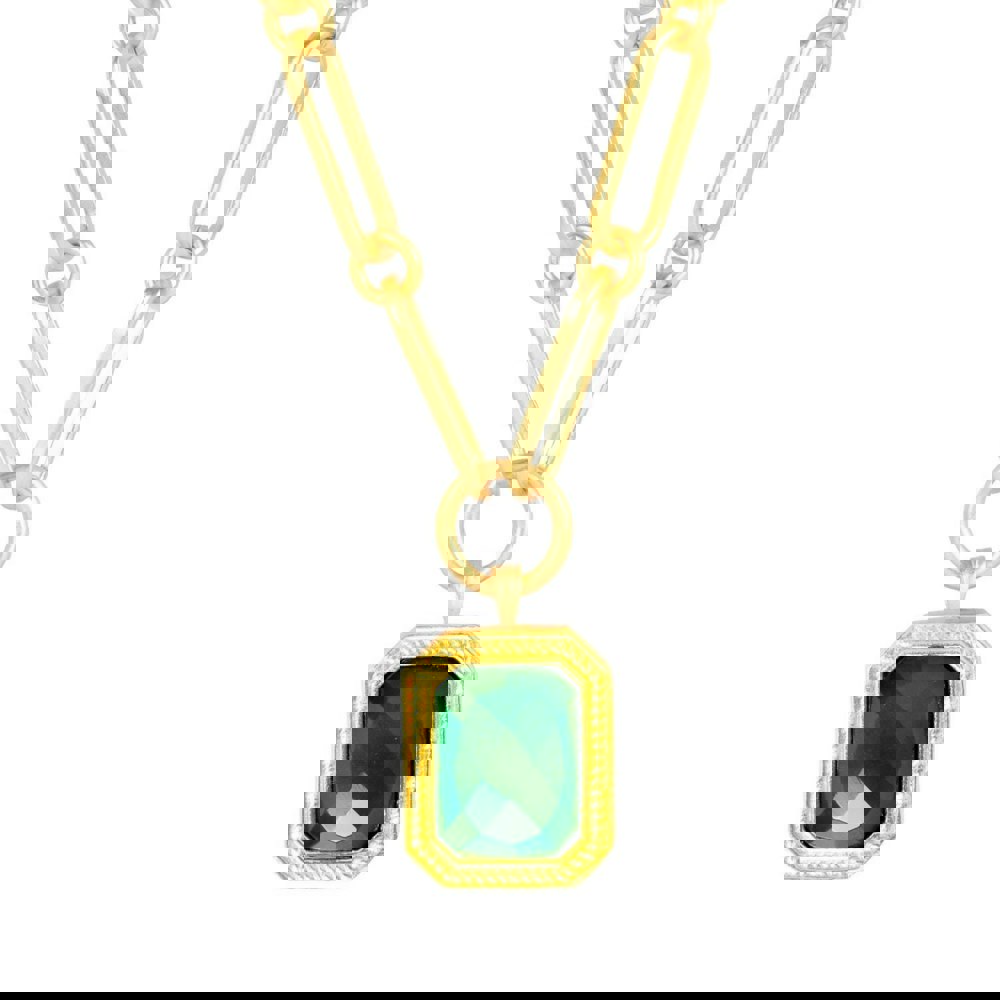 Lila Rasa Paperclip Chain Rectangular Green Emerald  Crystal