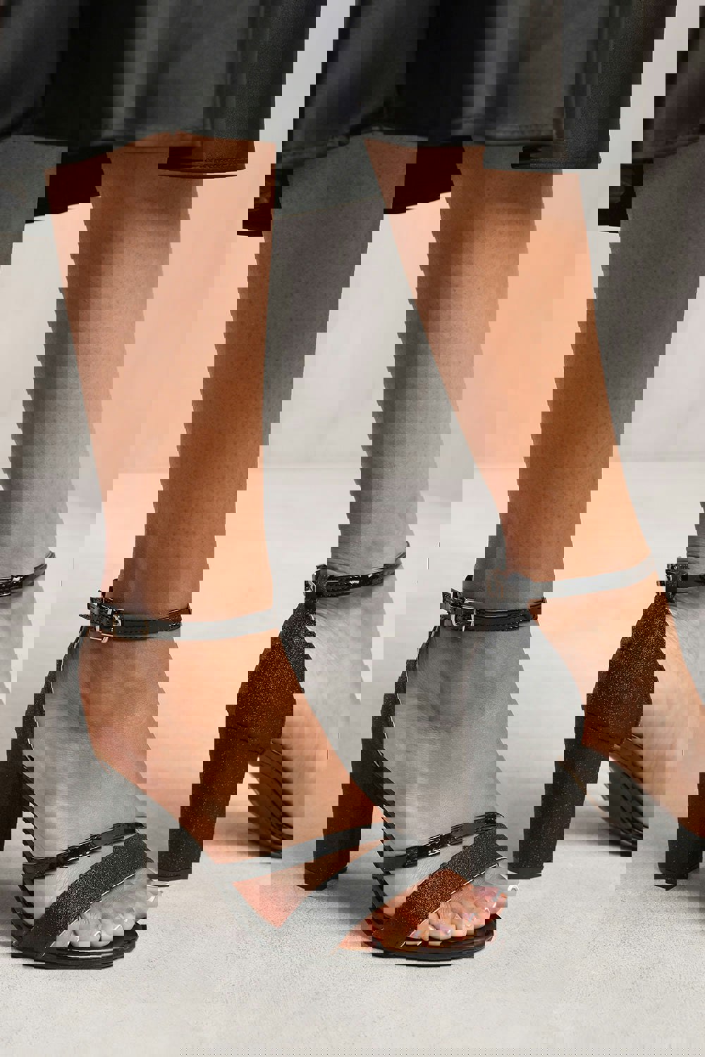Where's That From Gracie Mid High Block Heel Sandals With Ankle Strap in Black