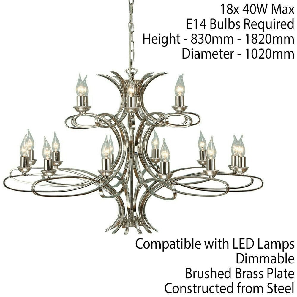 Eaves Hanging Ceiling Pendant Chandelier 18 Lamp Polished Nickel Curve Arm Light Loops