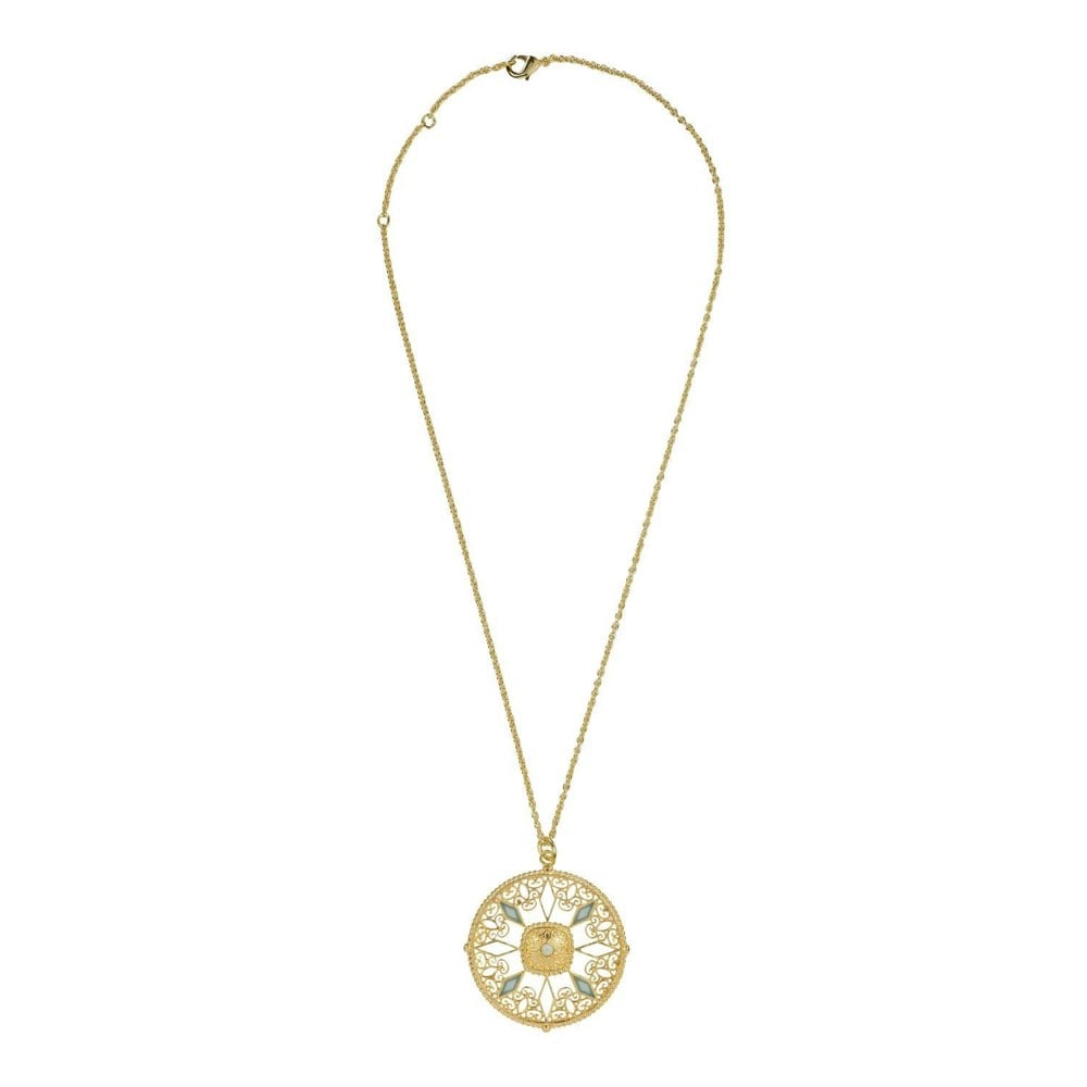 Lila Rasa Filigree Medallion Swissblue Chalcedony Necklace