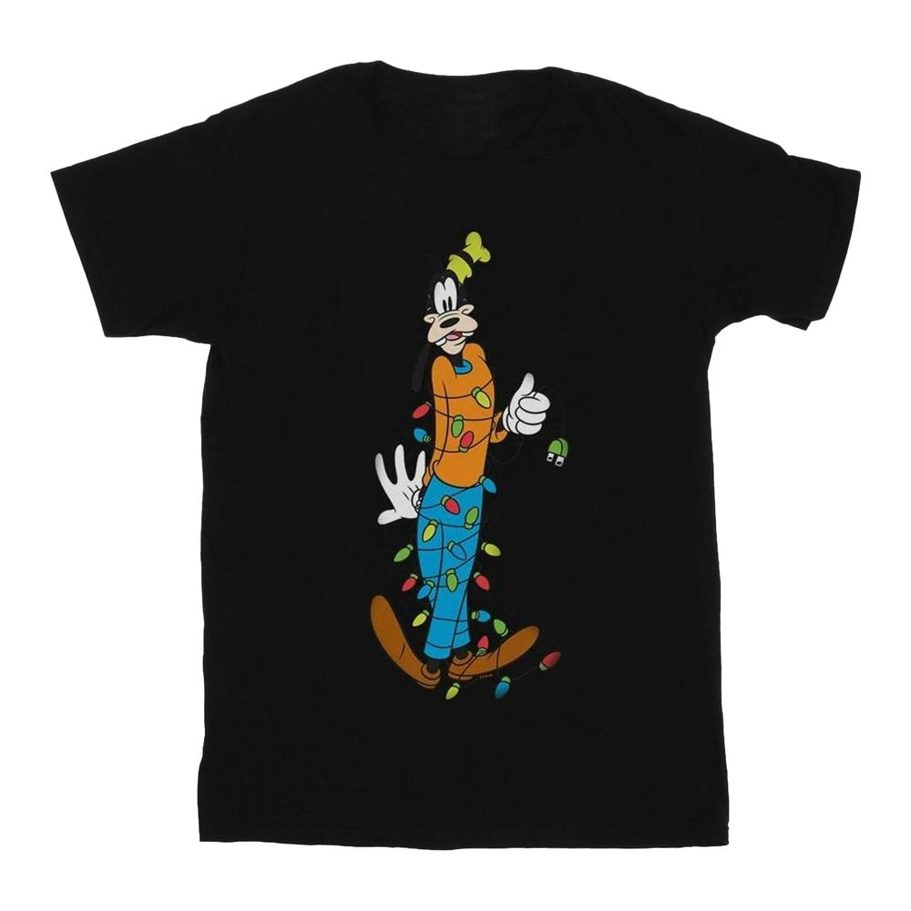 Disney Mens Goofy Christmas Lights T-Shirt - Black