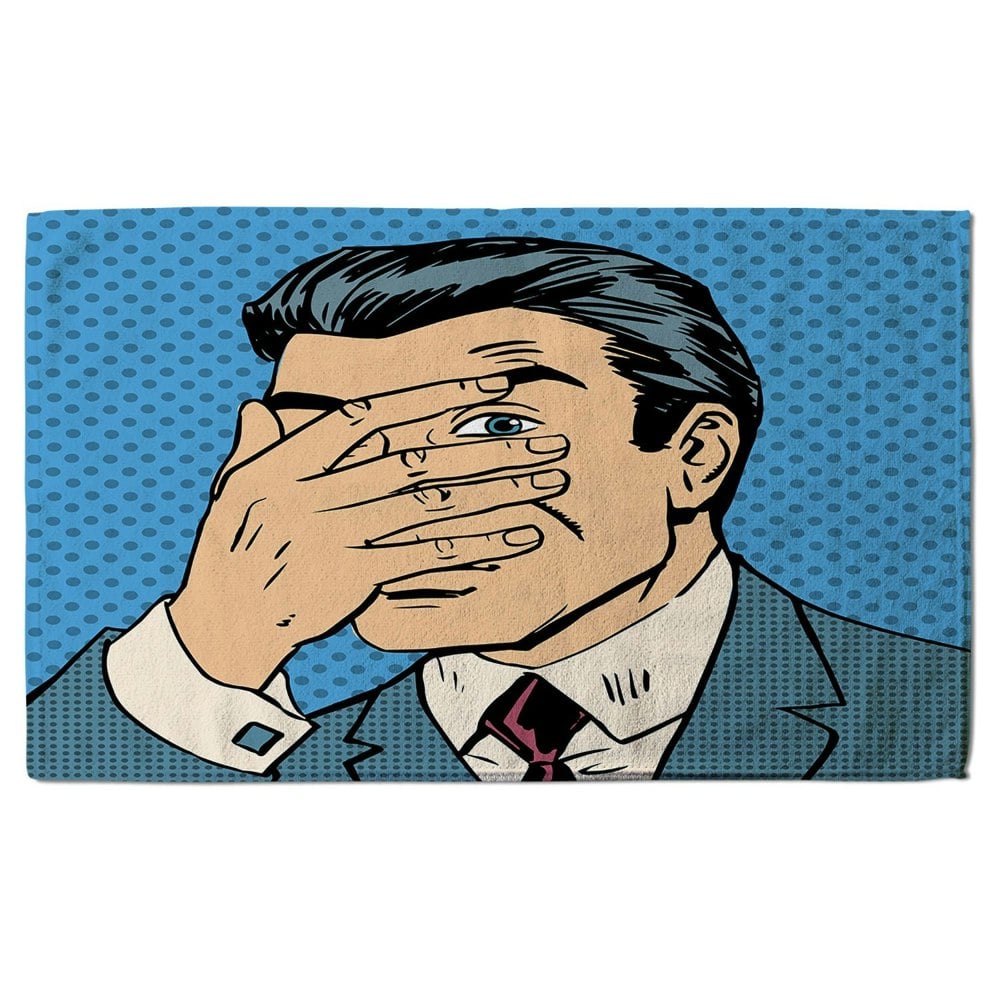 Benjamin Tate Design The confused man hide and seek game pop art comics retro style Halftone (Bath Towel)
