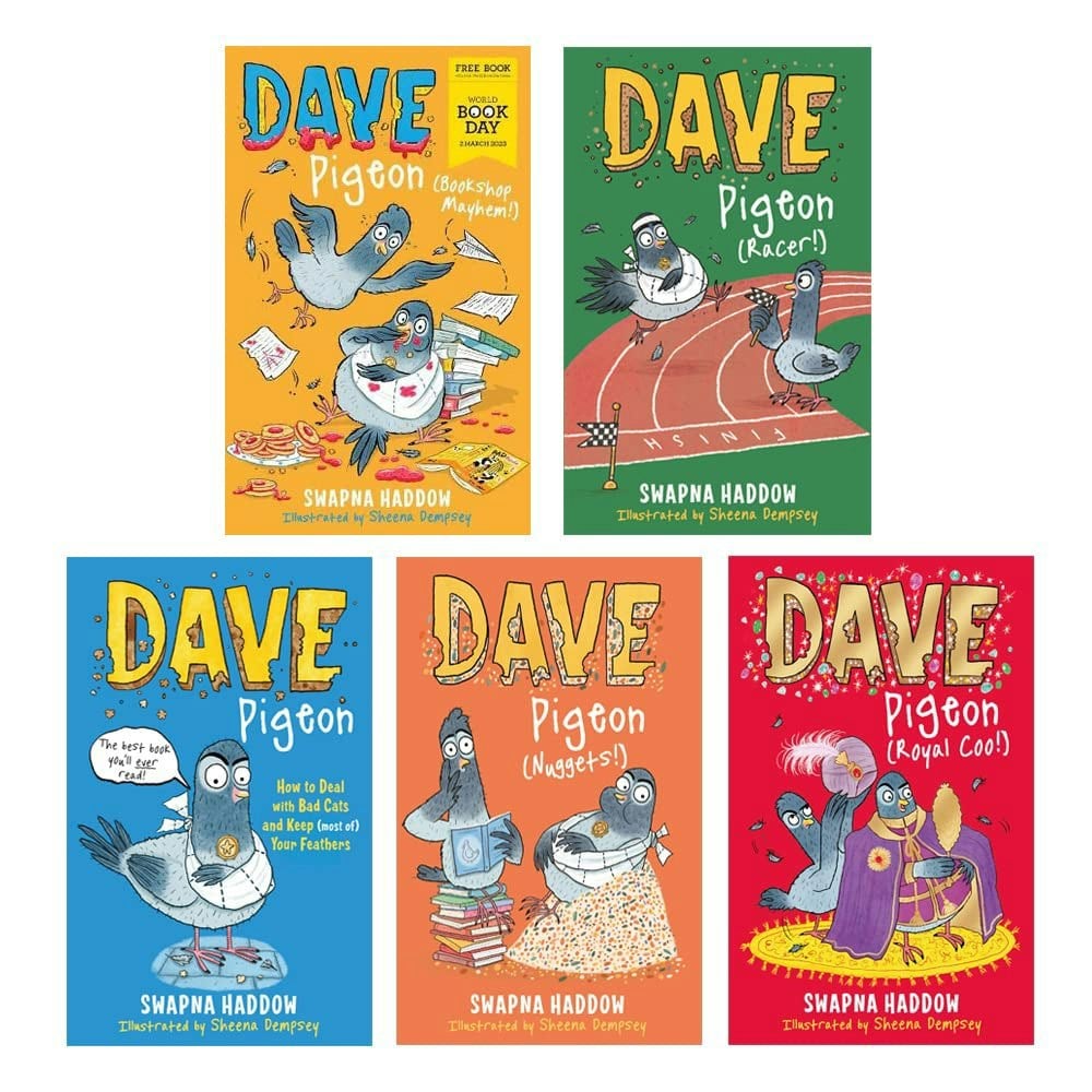 Dave Pigeon 5 Book Set by Swapna Haddow (Dave Pigeon, Nuggets, Racer, Royal Coo! & Bookshop Mayhem!)