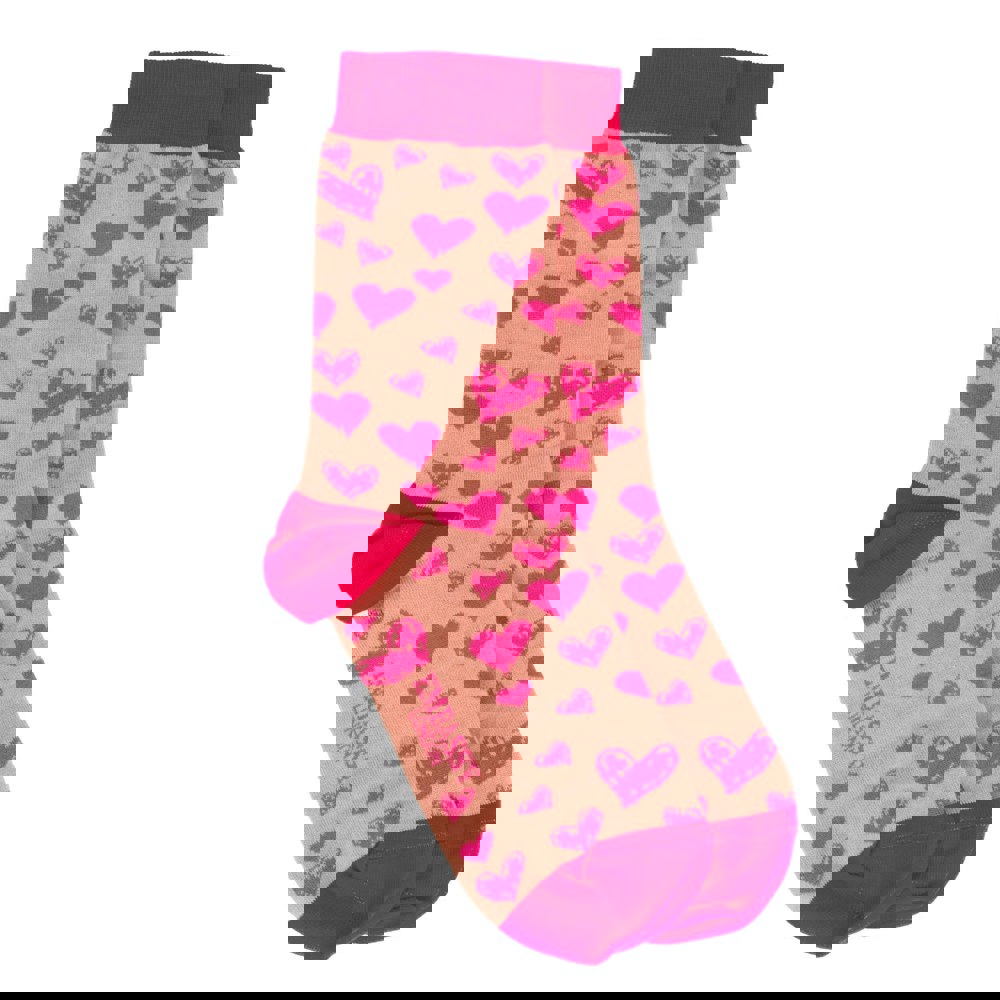 Embassy London Soulmates - Pink Pink - Men's cotton crew socks size UK 6 to 12 in pink hearts