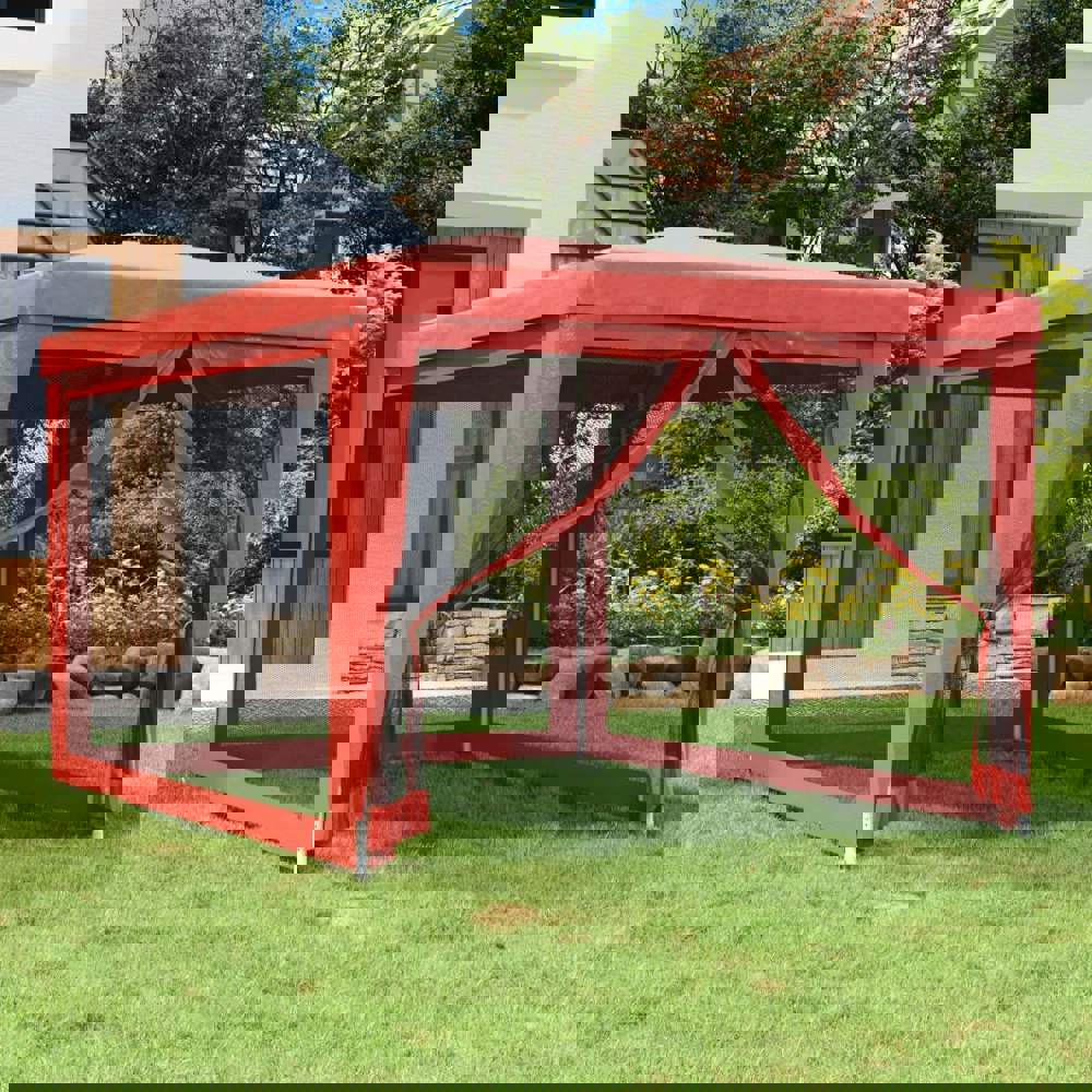 Berkfield Party Tent with 4 Mesh Sidewalls Red 3x4 m HDPE