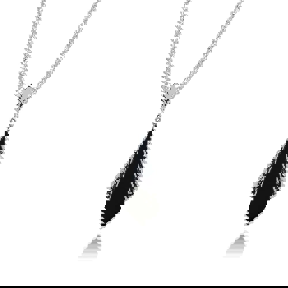 Art Deco Style Black Onyx & Marcasite Fan Drop Pendant in 925 Sterling Silver - Gemondo