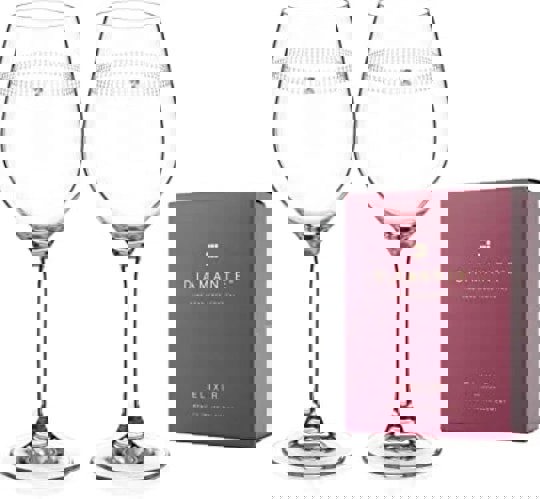 Diamante Wine Glasses Pair 'Love Always' - Set of 2