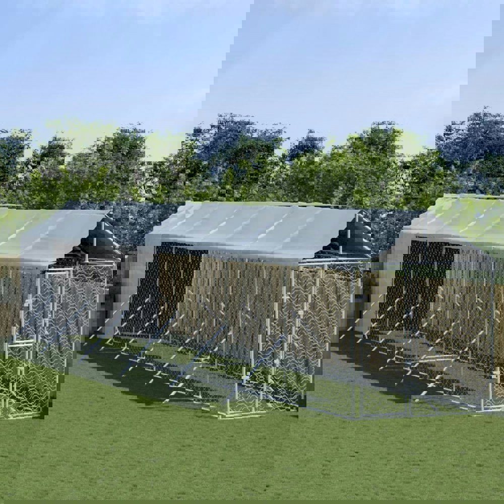 Berkfield Outdoor Dog Kennel with Roof Silver 2x14x2.5 m Galvanised Steel
