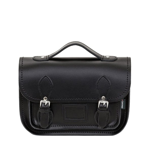 Black Leather Midi Satchel - Midi Satchel - Zatchels