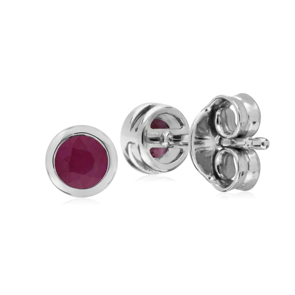 Gemondo Classic Round Ruby Bezel Stud Earrings in Sterling Silver